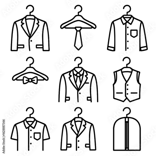 Stroke hanger icons set formalwear minimal collection vector icon line contour outline