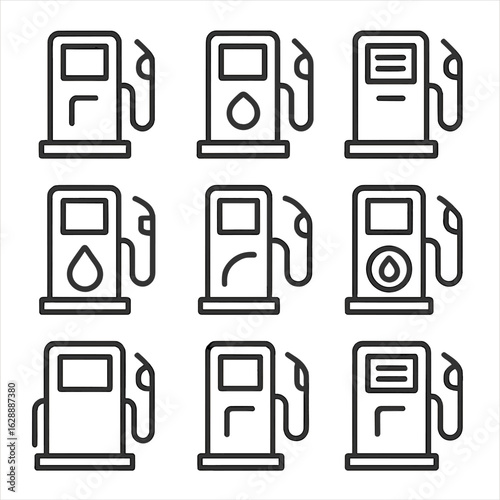 Contour vector set fuel line symbol stroke automatic outline minimal collection pump
