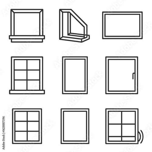 View illusion vector sill design icons glazed icon window frame panoramic