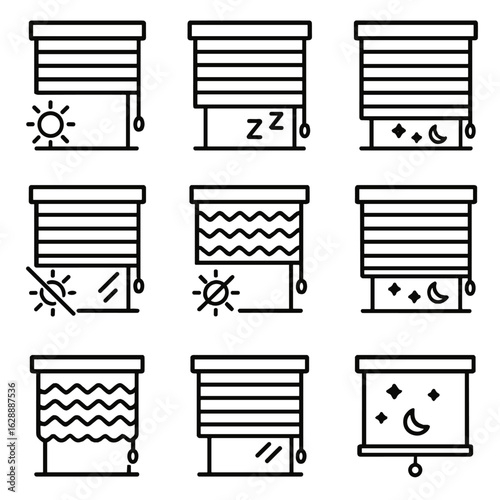 Line symbol outline blinds stroke collection vector icon minimal set blackout contour