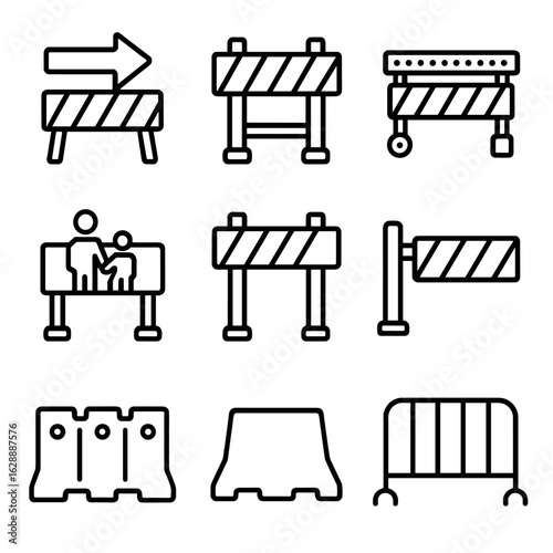 Detour construction barrier led icon portable mobile strip vector road icons gate