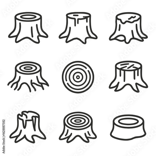 Cross cut icon vector tree stump decayed icons rings moss base