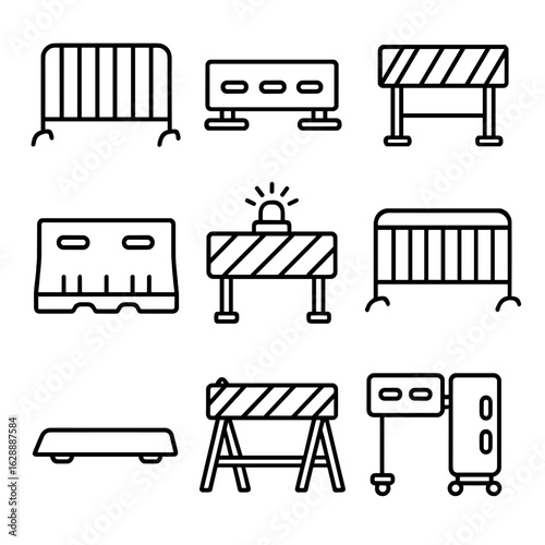 Construction highway beacon traffic striped pedestrian fence vector icons temporary barrier icon