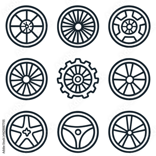 Spoke wheel illustration carbon rim modern icon spokes vector chrome classic