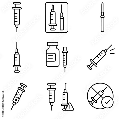 Syringe to icons vector immunization set sterilized icon prescription device being injection