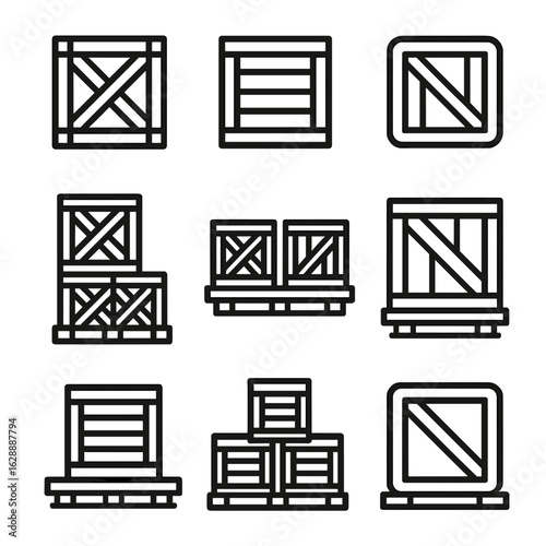 Minimal stroke line contour collection outline crate set icon icons vector industrial