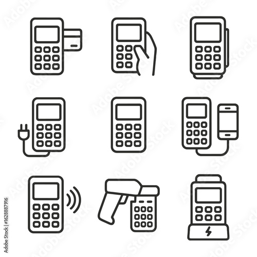 Keypad symbol icons pos card icon cable bank vector recharging terminal