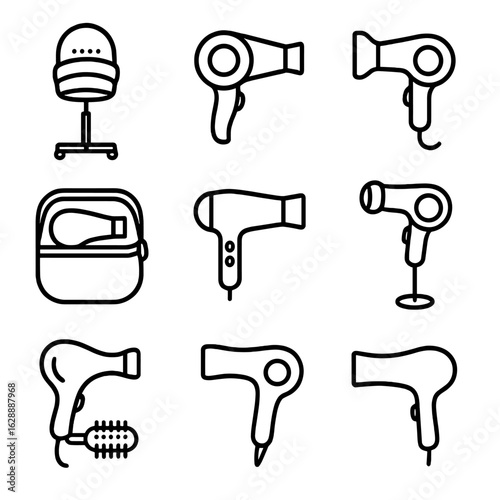Elegant attachments dryer salon blow holder wall icons icon brush handle vector