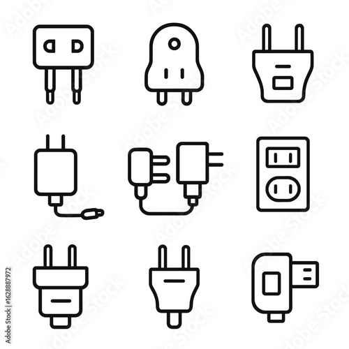 Stroke vector icon symbol contour collection adapter minimal outline set line plug