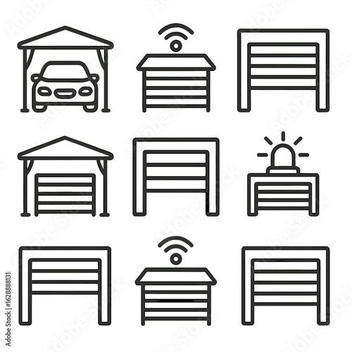 Icons frame door entrance icon garage gate carport vector sensor symbol alarm