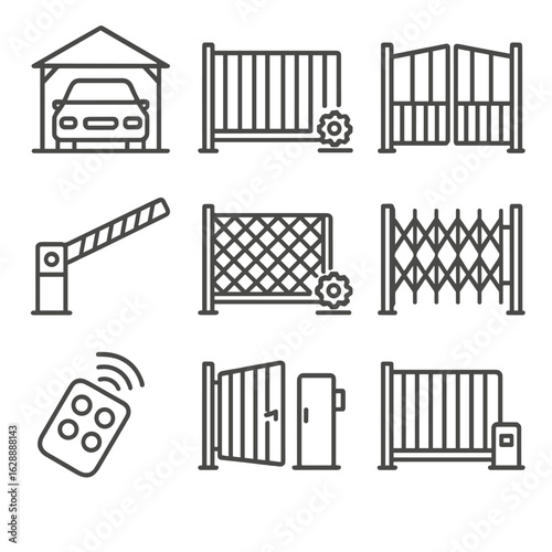 Stroke outline collection gate icon contour minimal carport set line symbol vector