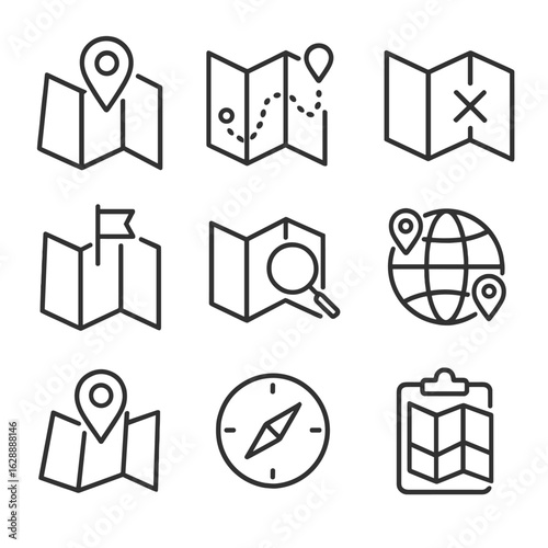 Icons set contour minimal stroke collection vector symbol icon outline map line