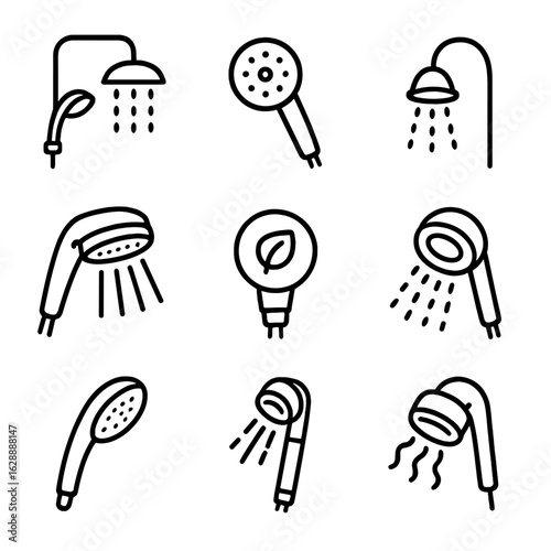 Fixtures vector eco dual settings led head filtered detachable bathroom icons shower