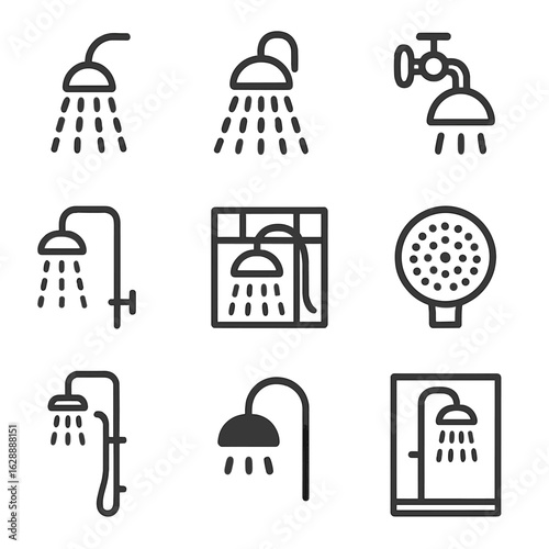 Plumbing water silhouette head mounted modern nozzle vector shower icons bathroom icon