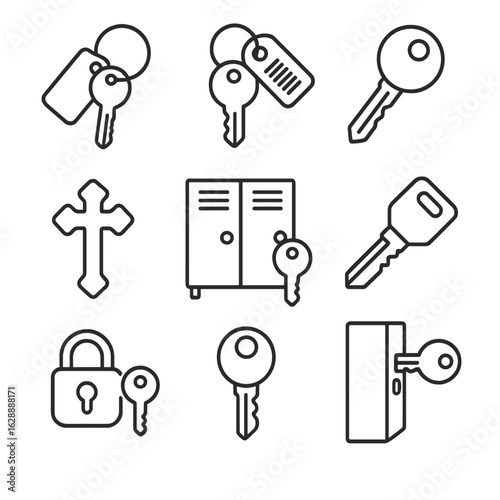 Tag gym security single vector icon engraved key locker set metal icons