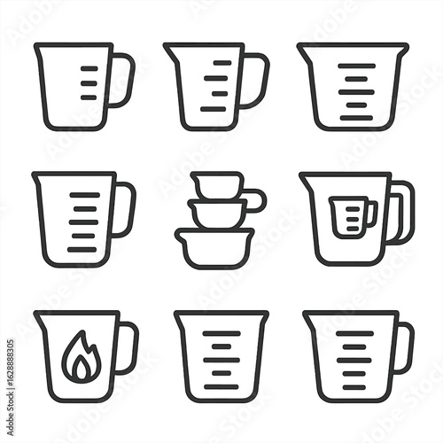 Mouth angled kitchen handle ml volume icon cup vector measuring tools wide