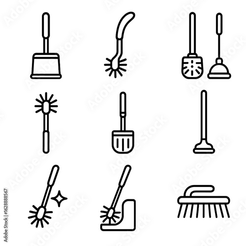 Icon clean handle toilet bristles icons stand brush vented open accessories vector