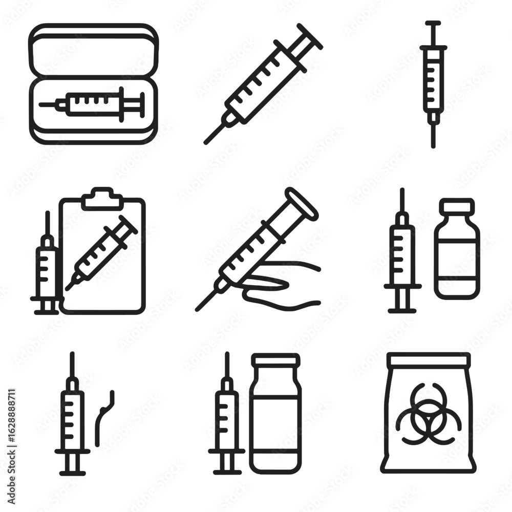 Fototapeta premium Syringe transparent icon vector barrel bag disposal to medical clipboard icons used