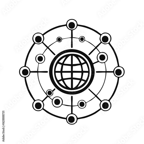 Global network connection icon design with circle and globe symbols