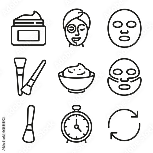 Jar icons hydrogel vector applicator face icon mask clay timer brush bowl