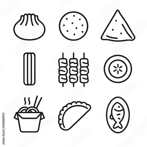 Plantain grilled slice street fish churro international food vector cake empanada icon