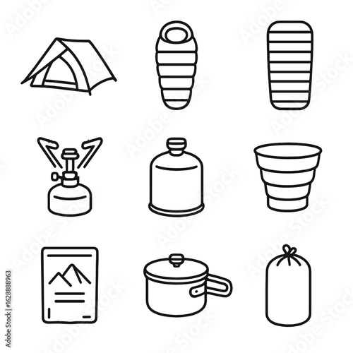 Sleeping camping compact trail stove inflatable icon ultralight tent bag packet gear