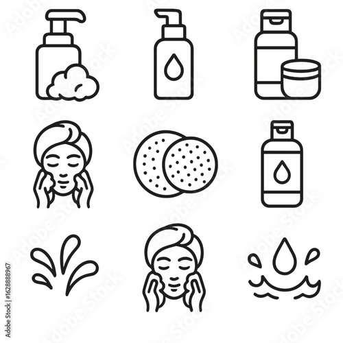 Makeup balm cleansing exfoliating oil icon icons bottle routine vector face wash
