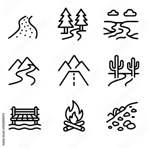 Path wooden gravel bikepacking icon vector icons river slope terrain road trail