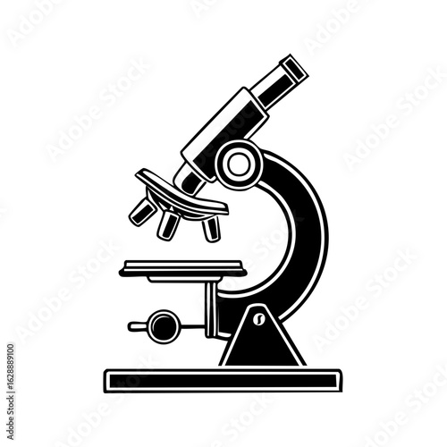 Monochrome illustration of a scientific laboratory microscope for research and discovery