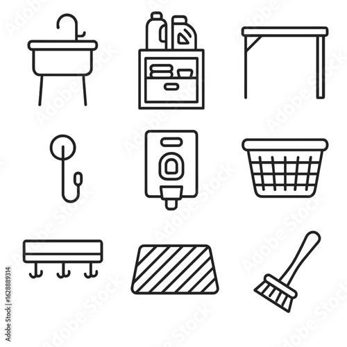Room laundry basket storage counter mat vector icons folding dispenser icon rack