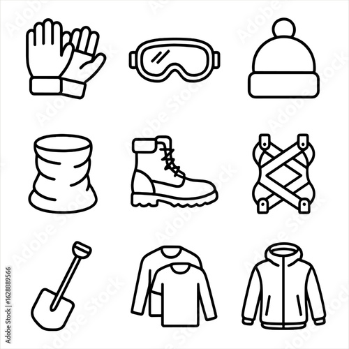 Cleats boots gear winter goggles shovel thermal vector windproof snow safety icon