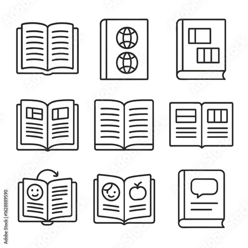 Text book parallel flipbook bilingual visual phrasebook icons guide vector icon