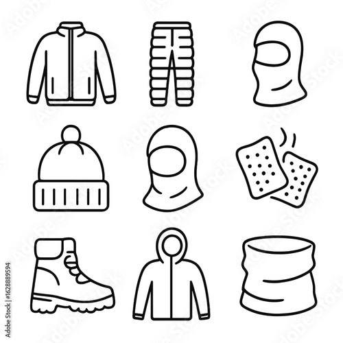 Vector outfit snow wool pants icon warmer weather cold neck hand warmers