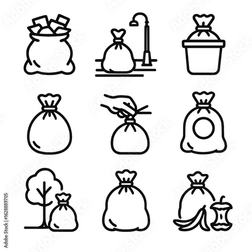 Pulled apple bin icon bag label vector mini cores sack