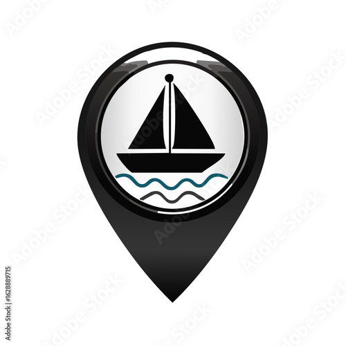 Sailboat Icon on a Location Pointer for Maps Navigation and Watersport Adventures