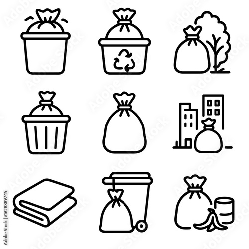 Bush vector duty recycling trash street bin icon garden bag overflowing heavy