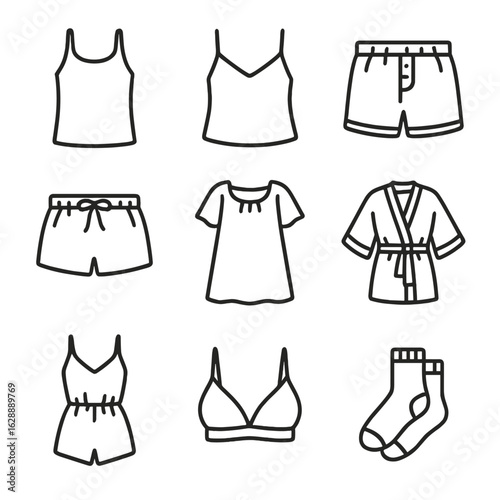Ankle short vector sleepwear cotton tank icons summer boxers romper robe soft