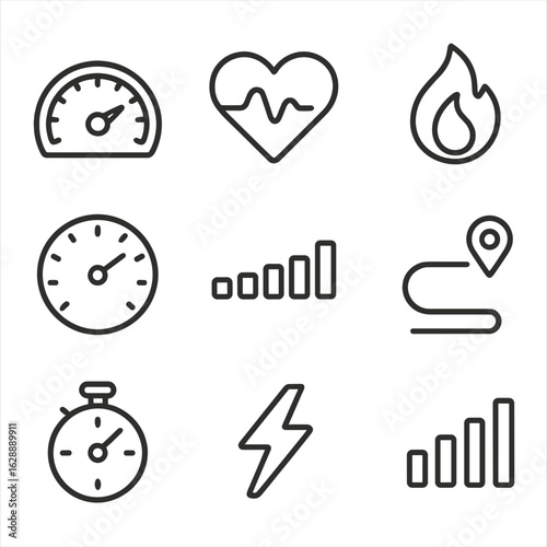 Cycling ride speed metrics duration rate distance output rpm bar vector icon