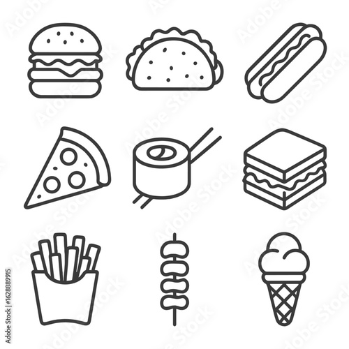 Cream truck cone hot food icons dog vector sushi grilled icon portion