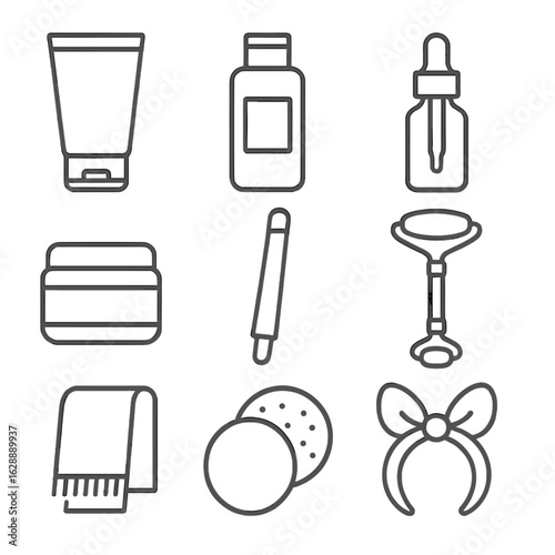 Applicator serum icon vector facial skincare icons hairband bottle grid dropper cleanser
