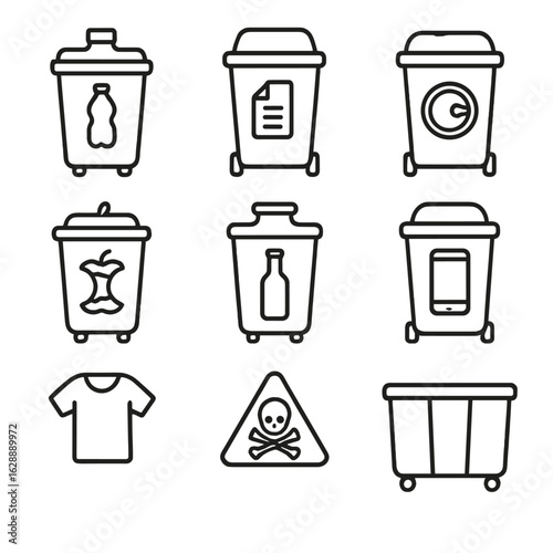 Glass waste vector icons icon metal organic plastic hazardous bin paper