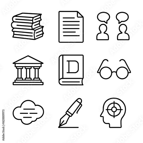 Cultural reading advanced book essay pen writing vector language dictionary icon symbol