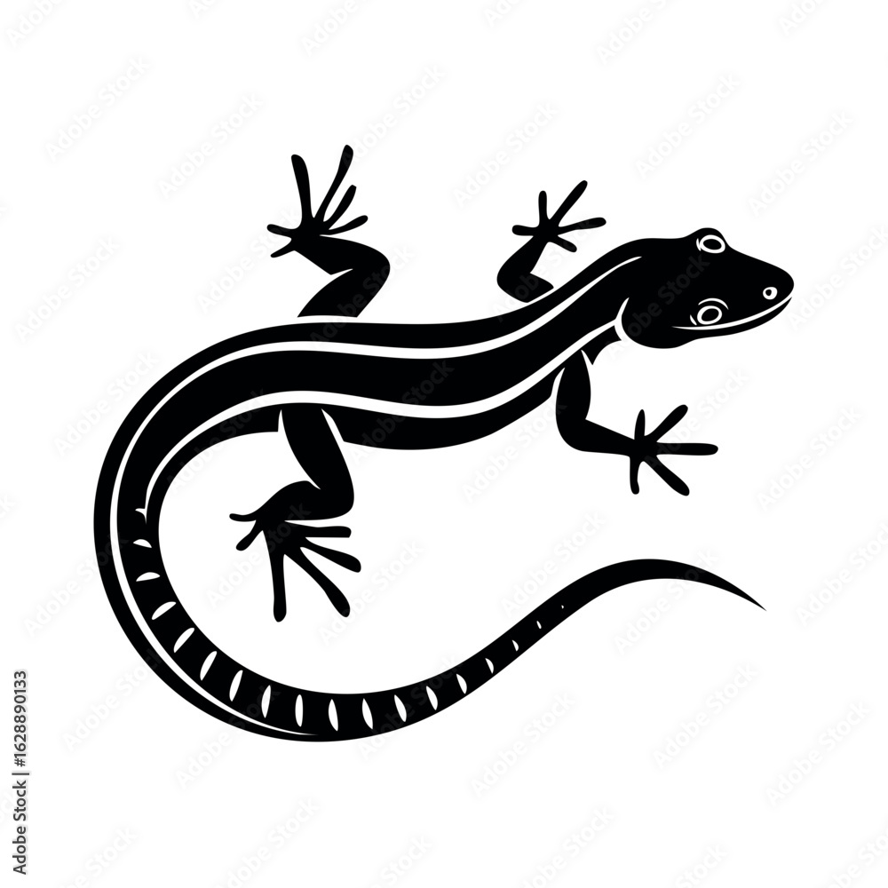 Naklejka premium Black and white illustration of a gecko or lizard, detailed design
