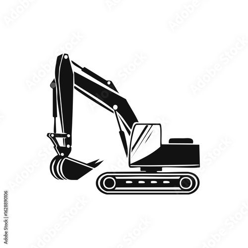 Black and white excavator illustration, side view