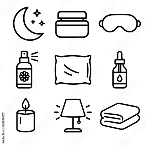 Skincare vector moon icon light soft mask icons nighttime serum mist sleep