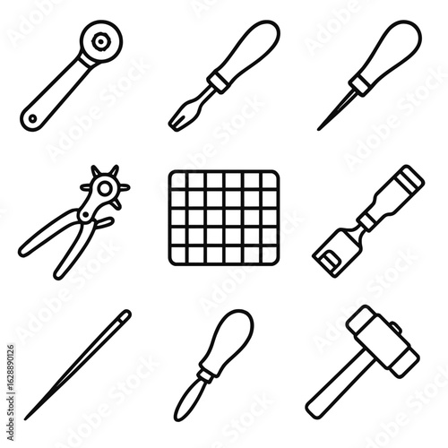 Mat burnishing awl cutter icons leather craft icon vector edge rotary beveler