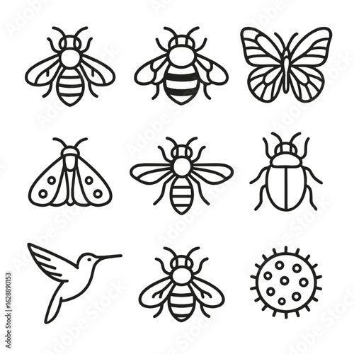 Vector pollinator bee grid bumblebee beetle icon icons solitary pollen moth hummingbird