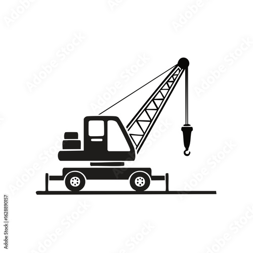 Silhouette Crane Icon Black and White Illustration Minimalist Vehicle Design Construction Machine Industrial