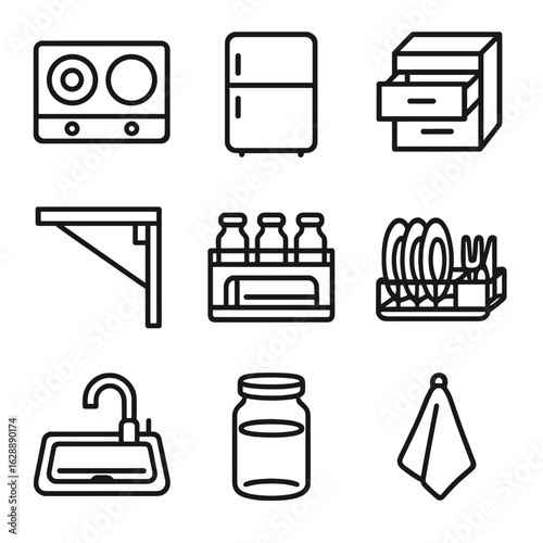 Icon jar storage kitchen essentials spice counter icons vector stove drawer fridge