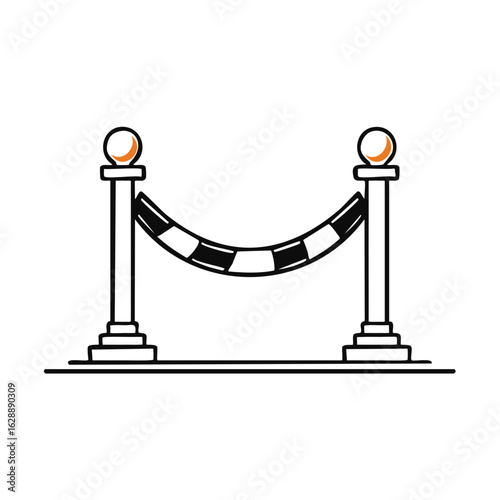 Stanchion barrier with checkered racing tape for a finish line or restricted area vector icon